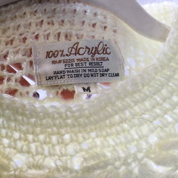 Vintage Handmade Crochet Knit Sweater Pullover Cream Open Weave Size M - Picture 6 of 6